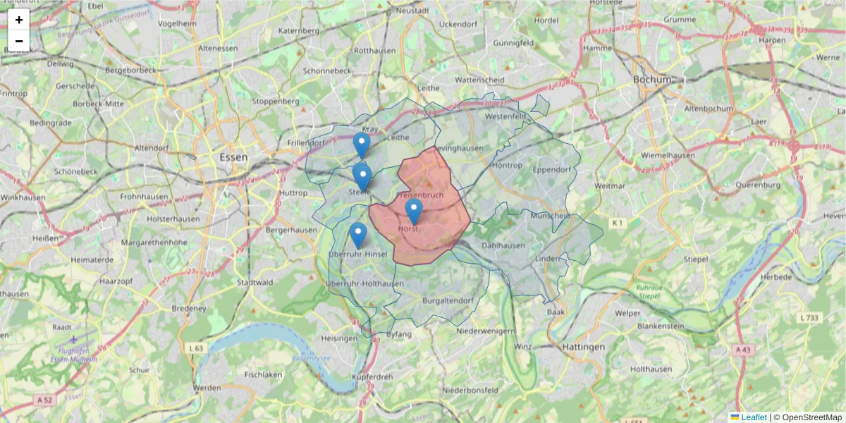 Karte des Postleitzahlen Bereichs  und der umliegenden Postleitzahlen in Deutschland