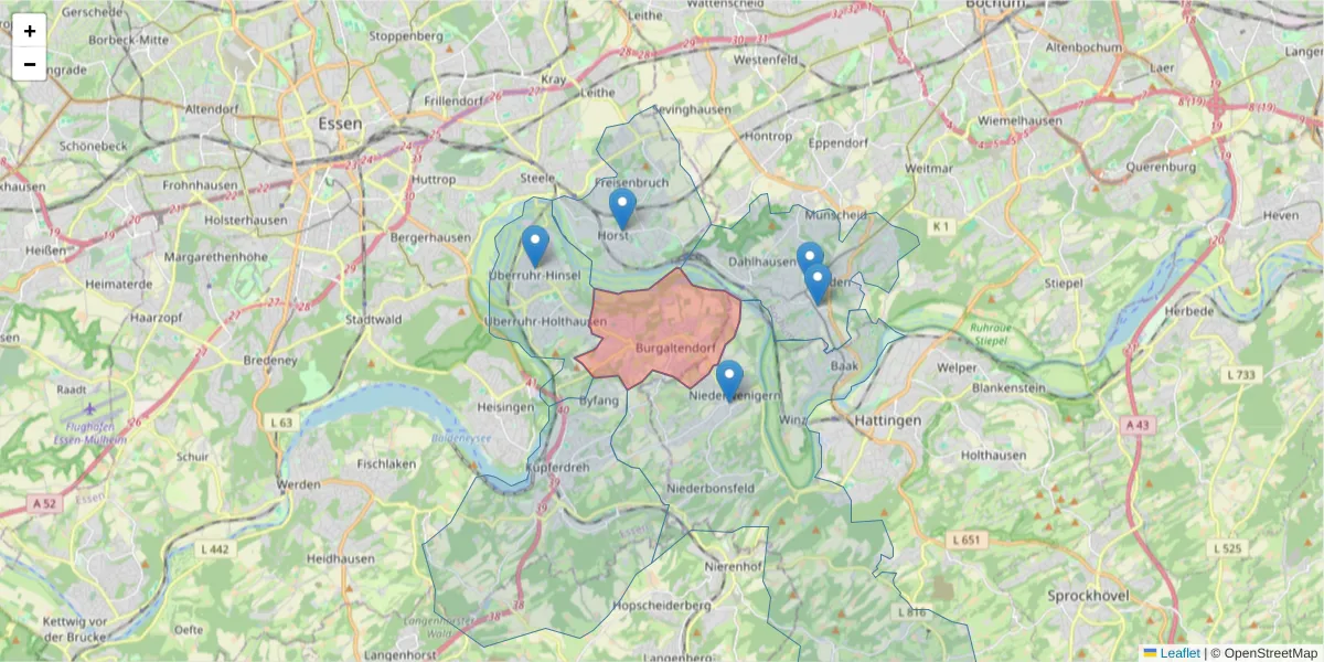 Karte des Postleitzahlen Bereichs  und der umliegenden Postleitzahlen in Deutschland