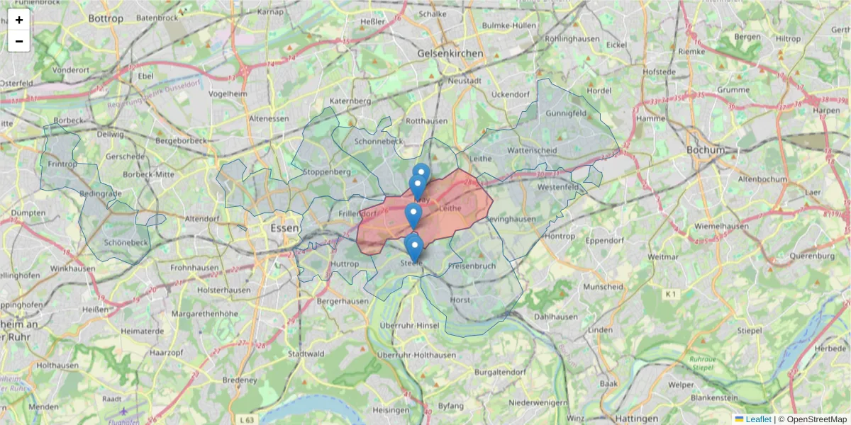Karte des Postleitzahlen Bereichs  und der umliegenden Postleitzahlen in Deutschland