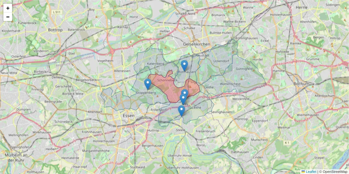 Karte des Postleitzahlen Bereichs  und der umliegenden Postleitzahlen in Deutschland