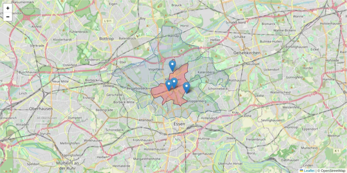 Karte des Postleitzahlen Bereichs  und der umliegenden Postleitzahlen in Deutschland