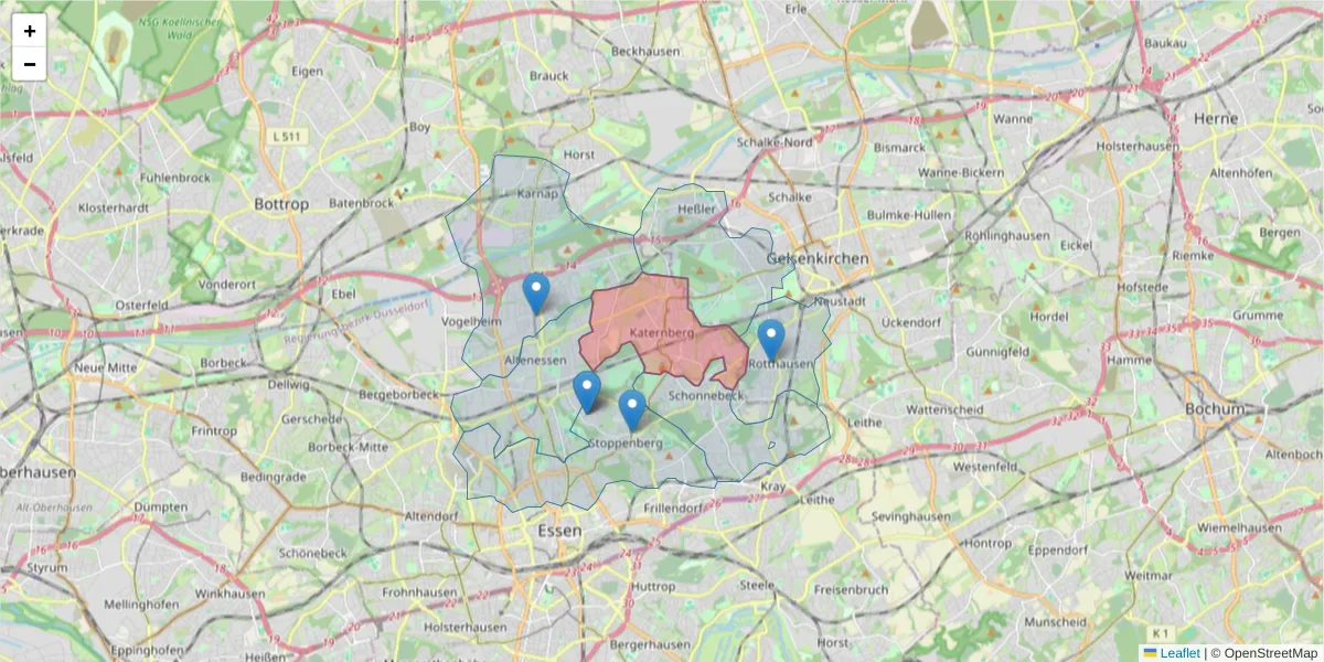 Karte des Postleitzahlen Bereichs  und der umliegenden Postleitzahlen in Deutschland