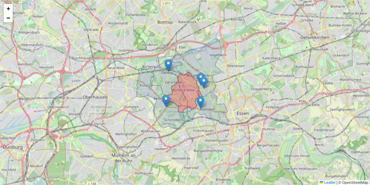 Karte des Postleitzahlen Bereichs  und der umliegenden Postleitzahlen in Deutschland