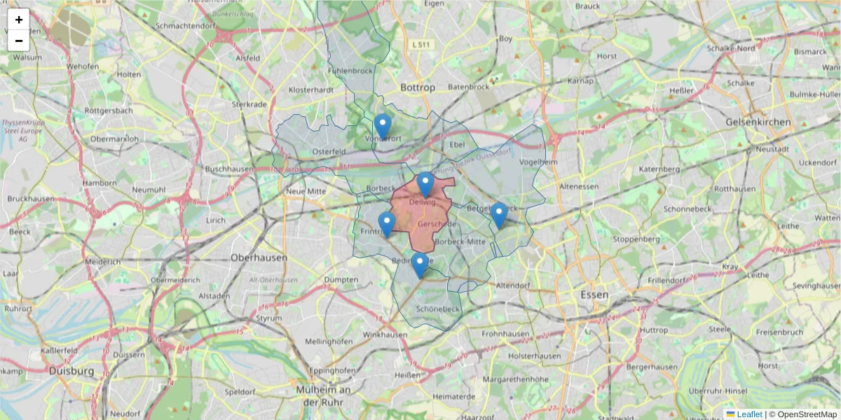 Karte des Postleitzahlen Bereichs  und der umliegenden Postleitzahlen in Deutschland