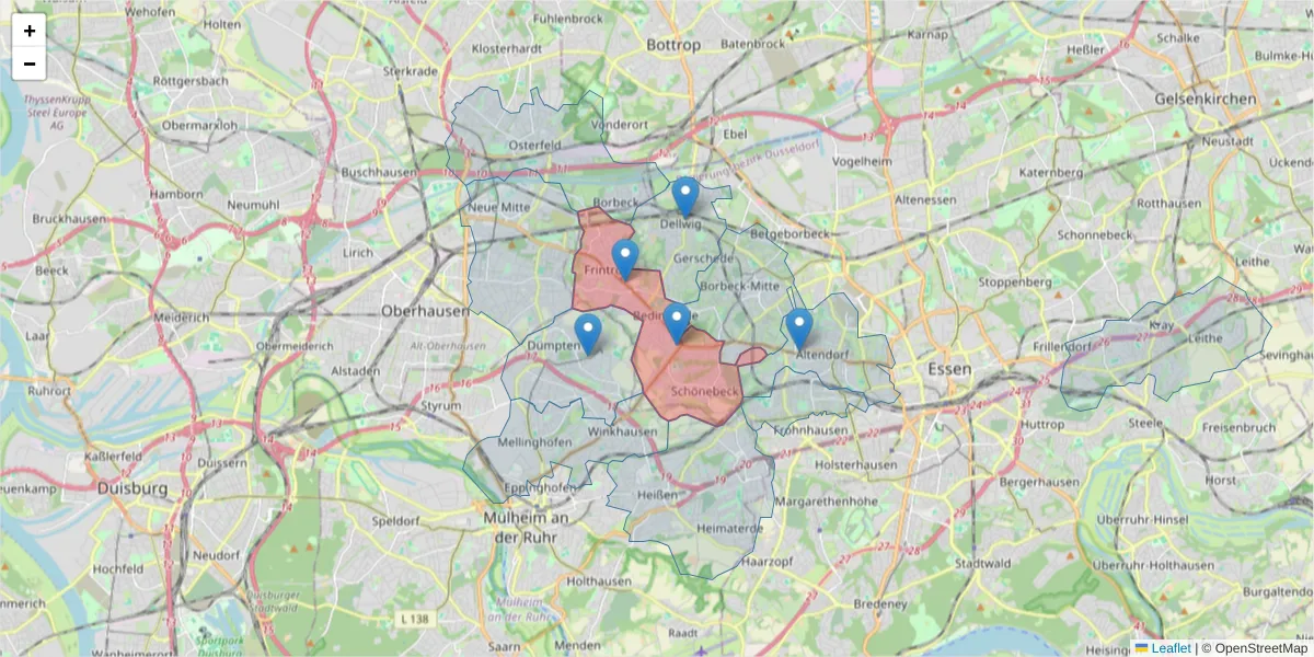 Karte des Postleitzahlen Bereichs  und der umliegenden Postleitzahlen in Deutschland