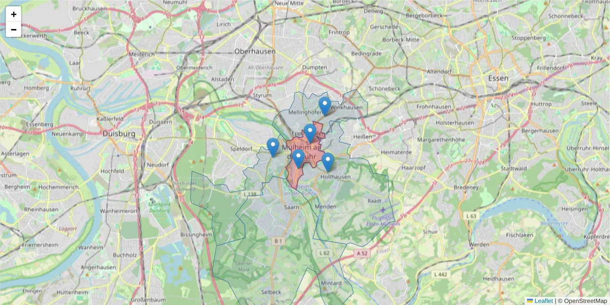 Karte des Postleitzahlen Bereichs  und der umliegenden Postleitzahlen in Deutschland