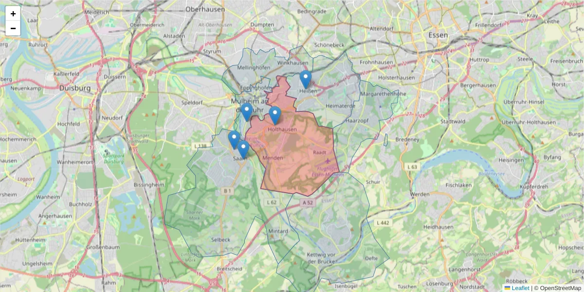 Karte des Postleitzahlen Bereichs  und der umliegenden Postleitzahlen in Deutschland