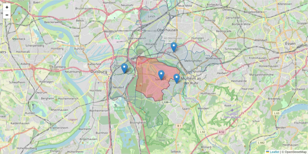 Karte des Postleitzahlen Bereichs  und der umliegenden Postleitzahlen in Deutschland