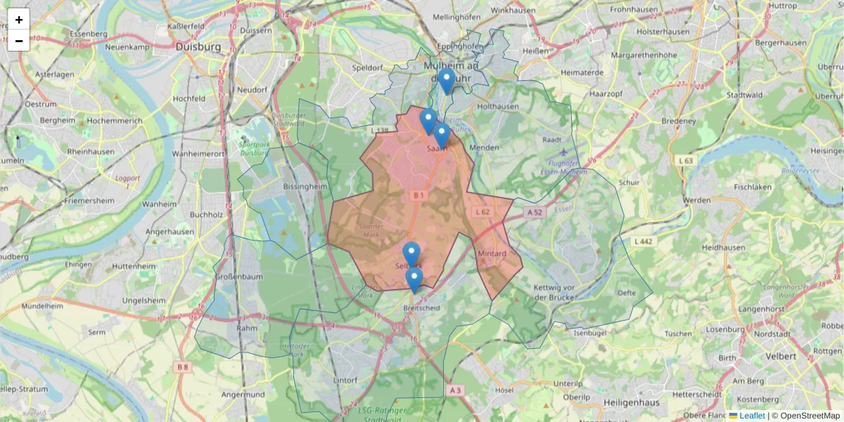 Karte des Postleitzahlen Bereichs  und der umliegenden Postleitzahlen in Deutschland
