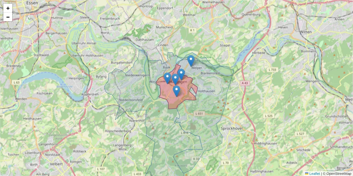Karte des Postleitzahlen Bereichs  und der umliegenden Postleitzahlen in Deutschland