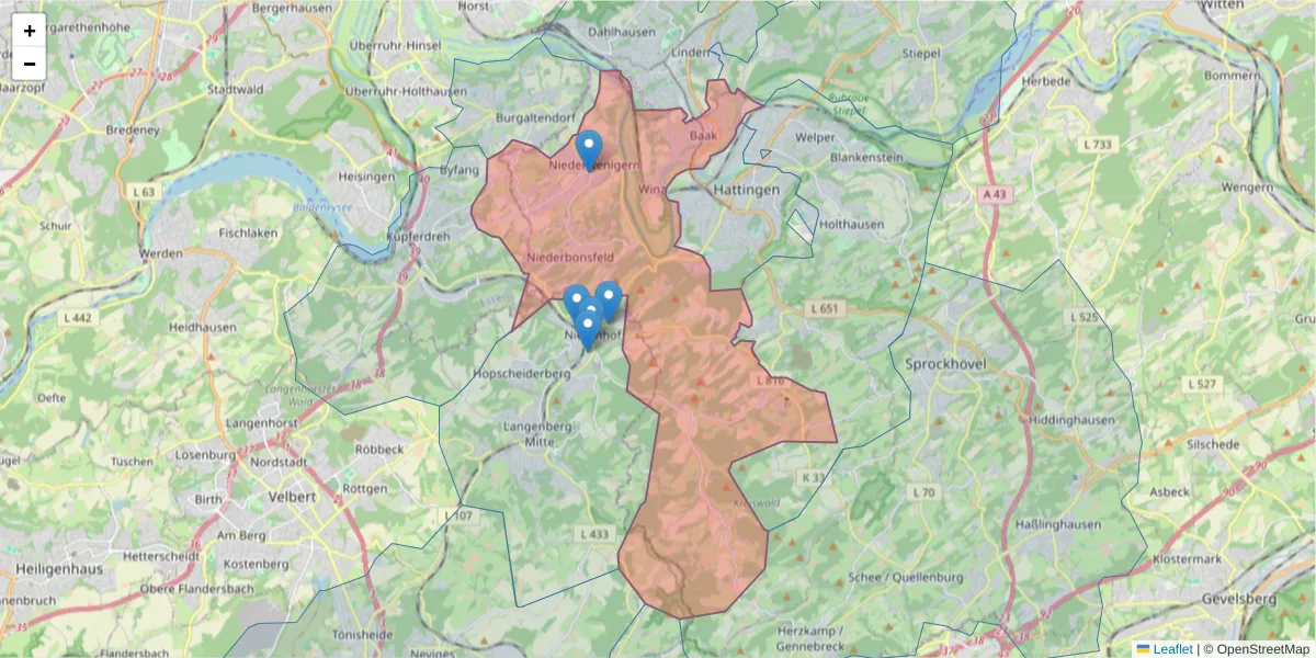 Karte des Postleitzahlen Bereichs  und der umliegenden Postleitzahlen in Deutschland