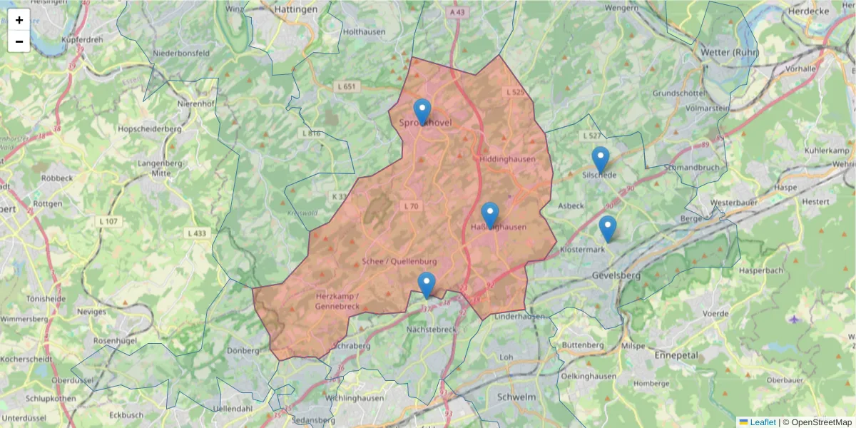Karte des Postleitzahlen Bereichs  und der umliegenden Postleitzahlen in Deutschland