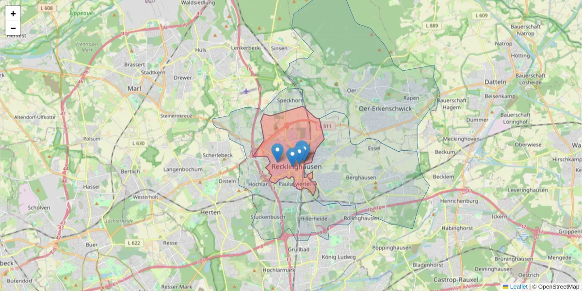 Karte des Postleitzahlen Bereichs  und der umliegenden Postleitzahlen in Deutschland