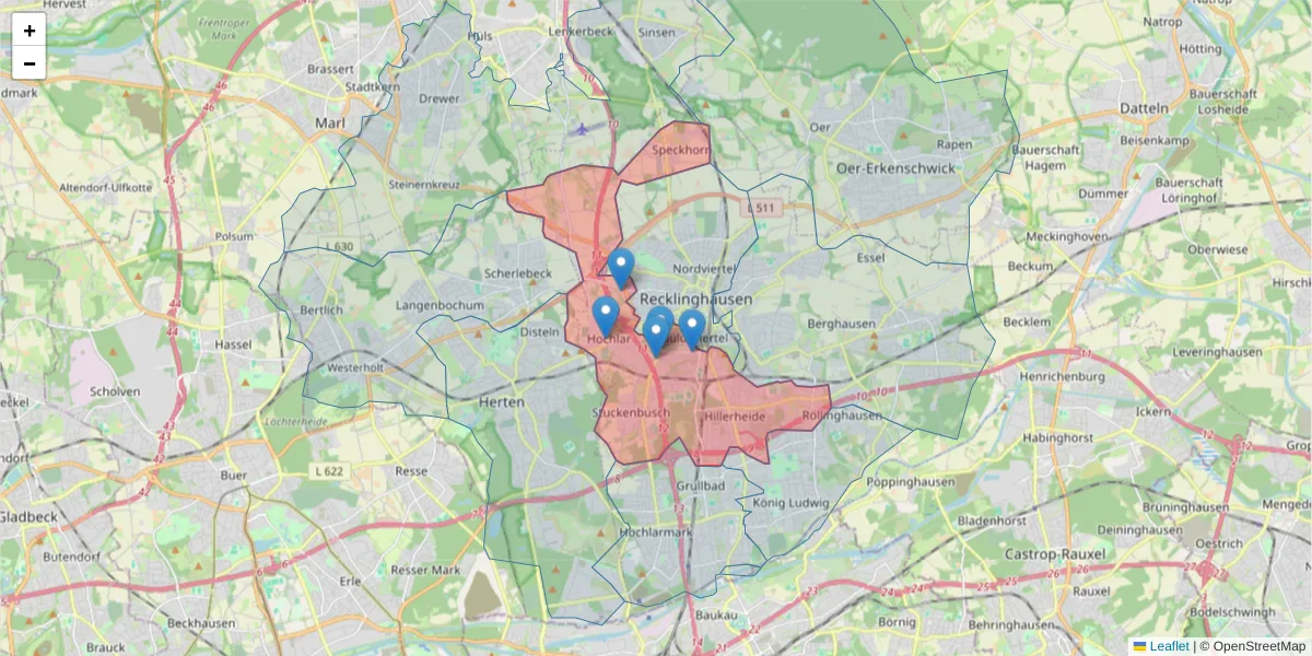 Karte des Postleitzahlen Bereichs  und der umliegenden Postleitzahlen in Deutschland