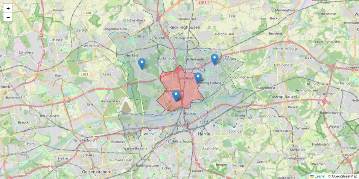 Karte des Postleitzahlen Bereichs  und der umliegenden Postleitzahlen in Deutschland