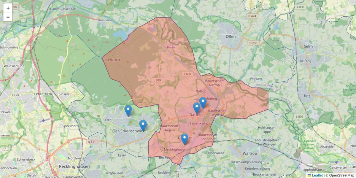 Karte des Postleitzahlen Bereichs  und der umliegenden Postleitzahlen in Deutschland