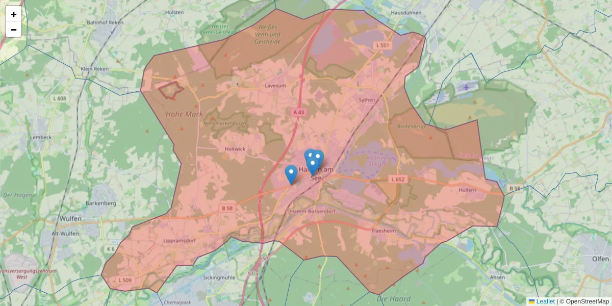 Karte des Postleitzahlen Bereichs  und der umliegenden Postleitzahlen in Deutschland