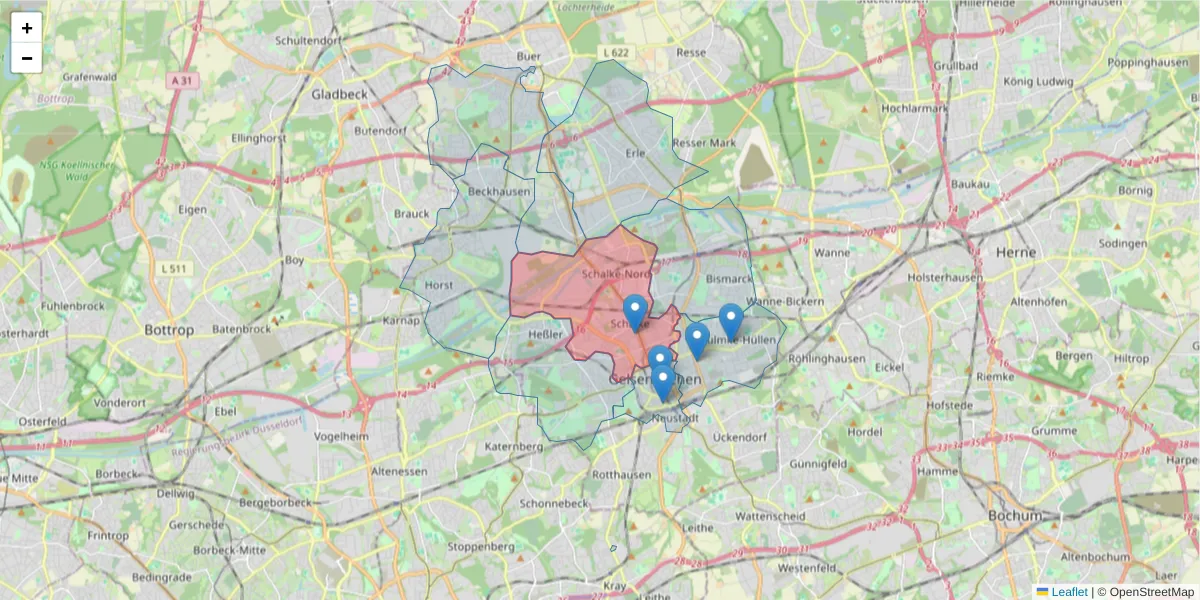 Karte des Postleitzahlen Bereichs  und der umliegenden Postleitzahlen in Deutschland