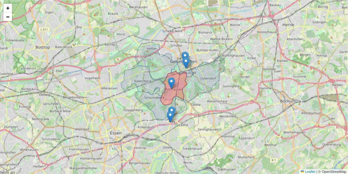 Karte des Postleitzahlen Bereichs  und der umliegenden Postleitzahlen in Deutschland