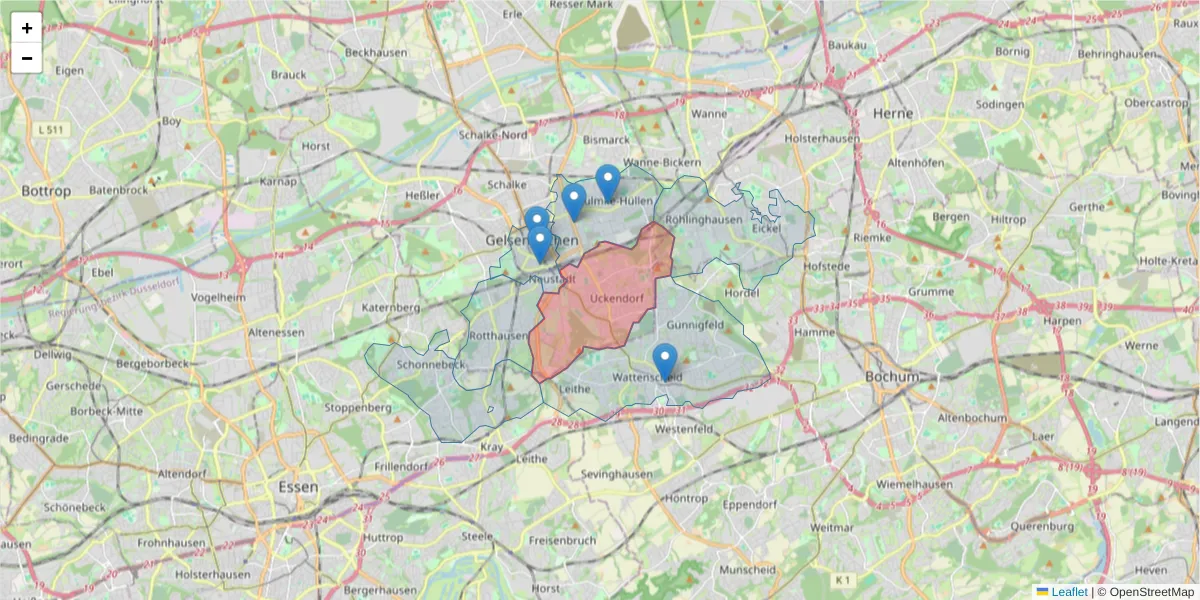 Karte des Postleitzahlen Bereichs  und der umliegenden Postleitzahlen in Deutschland