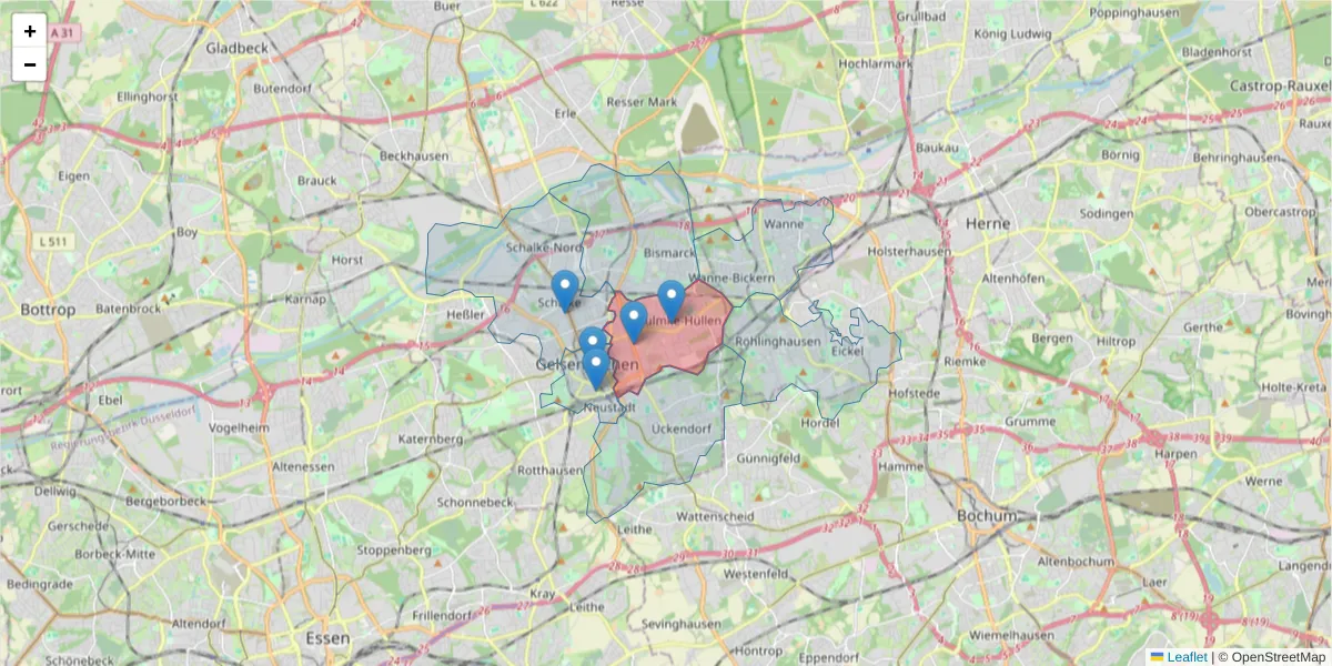 Karte des Postleitzahlen Bereichs  und der umliegenden Postleitzahlen in Deutschland