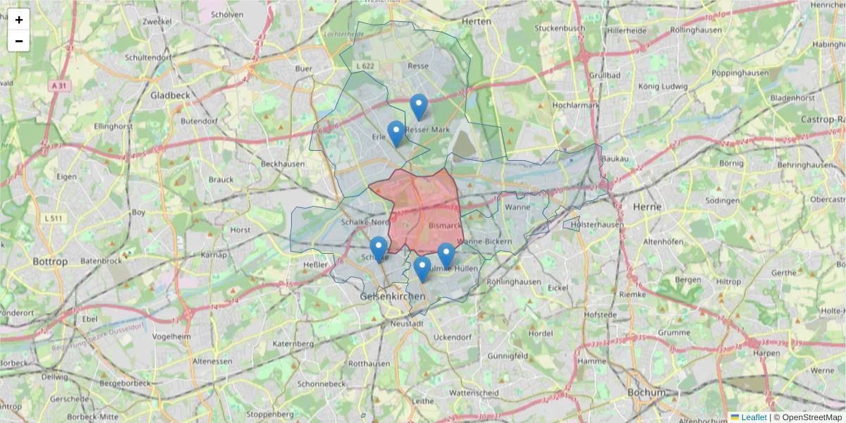 Karte des Postleitzahlen Bereichs  und der umliegenden Postleitzahlen in Deutschland