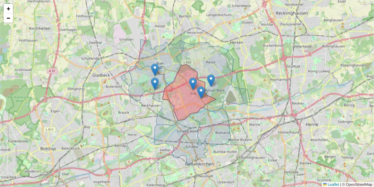 Karte des Postleitzahlen Bereichs  und der umliegenden Postleitzahlen in Deutschland