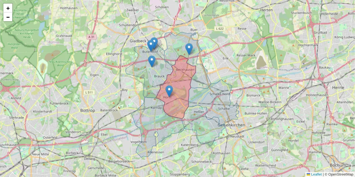 Karte des Postleitzahlen Bereichs  und der umliegenden Postleitzahlen in Deutschland