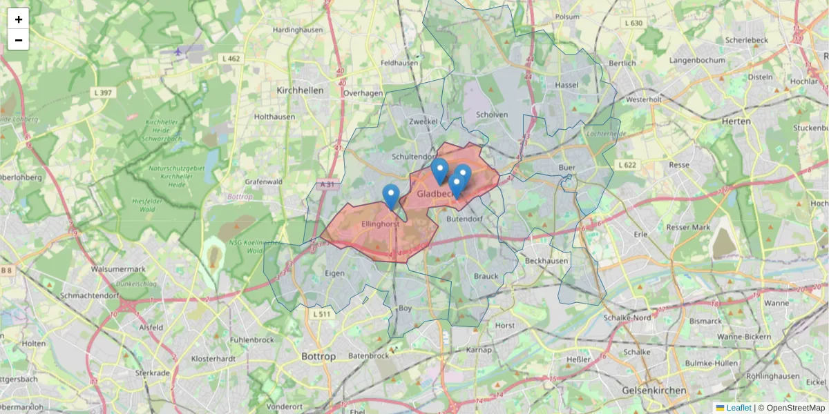 Karte des Postleitzahlen Bereichs  und der umliegenden Postleitzahlen in Deutschland
