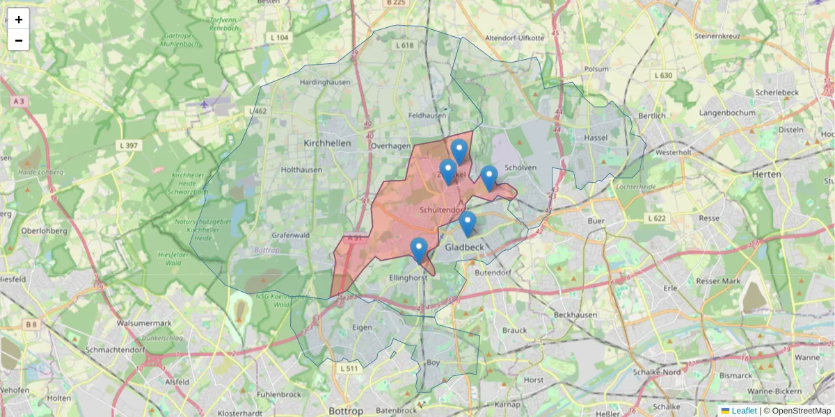Karte des Postleitzahlen Bereichs  und der umliegenden Postleitzahlen in Deutschland