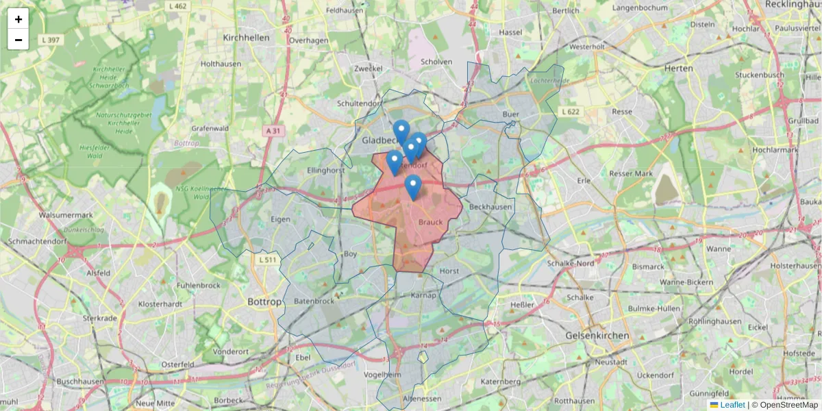 Karte des Postleitzahlen Bereichs  und der umliegenden Postleitzahlen in Deutschland