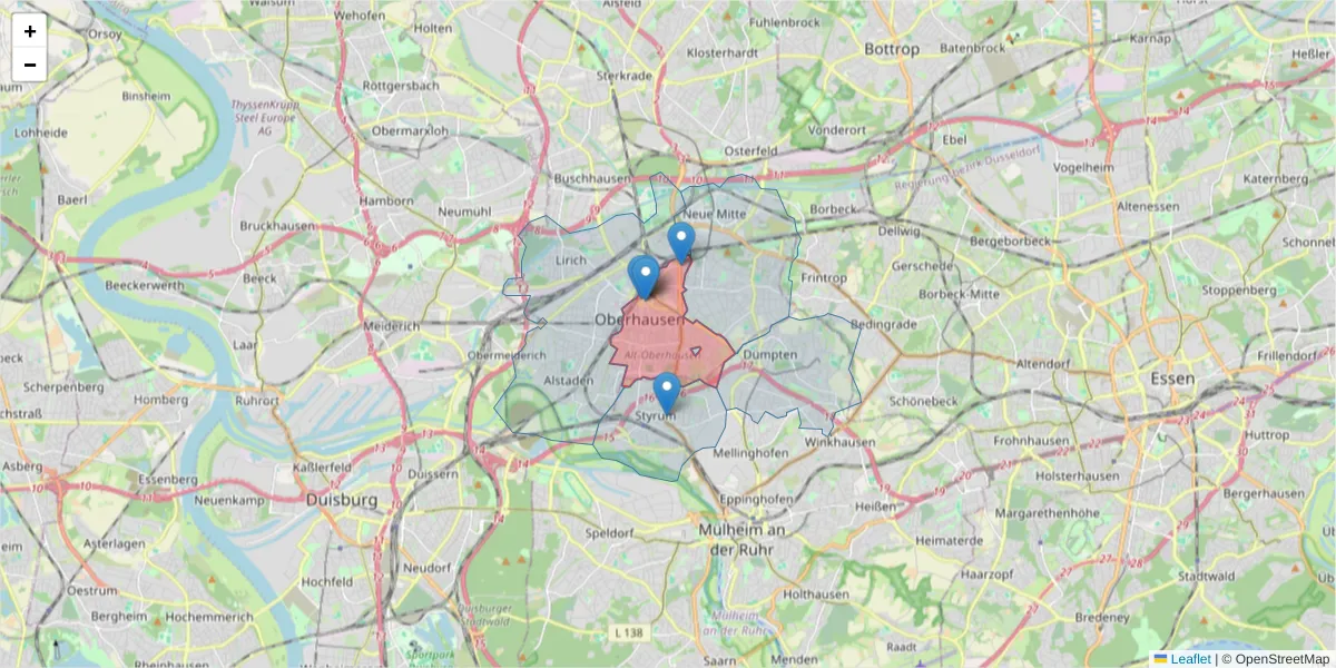 Karte des Postleitzahlen Bereichs  und der umliegenden Postleitzahlen in Deutschland