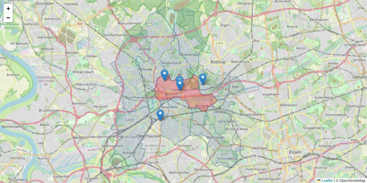 Karte des Postleitzahlen Bereichs  und der umliegenden Postleitzahlen in Deutschland
