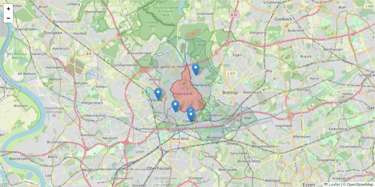 Karte des Postleitzahlen Bereichs  und der umliegenden Postleitzahlen in Deutschland