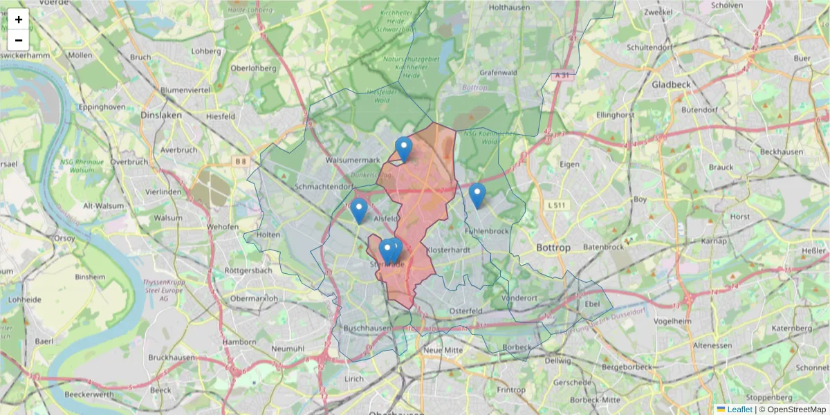 Karte des Postleitzahlen Bereichs  und der umliegenden Postleitzahlen in Deutschland