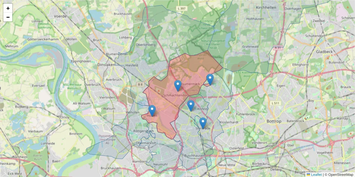 Karte des Postleitzahlen Bereichs  und der umliegenden Postleitzahlen in Deutschland