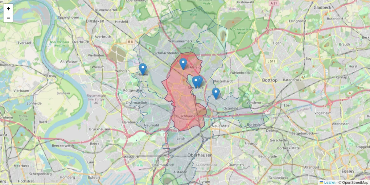 Karte des Postleitzahlen Bereichs  und der umliegenden Postleitzahlen in Deutschland