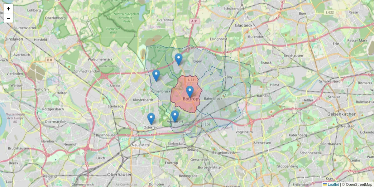 Karte des Postleitzahlen Bereichs  und der umliegenden Postleitzahlen in Deutschland