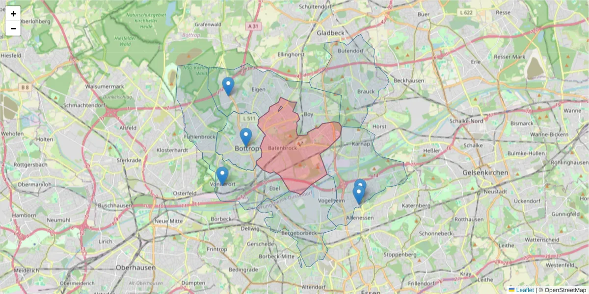 Karte des Postleitzahlen Bereichs  und der umliegenden Postleitzahlen in Deutschland