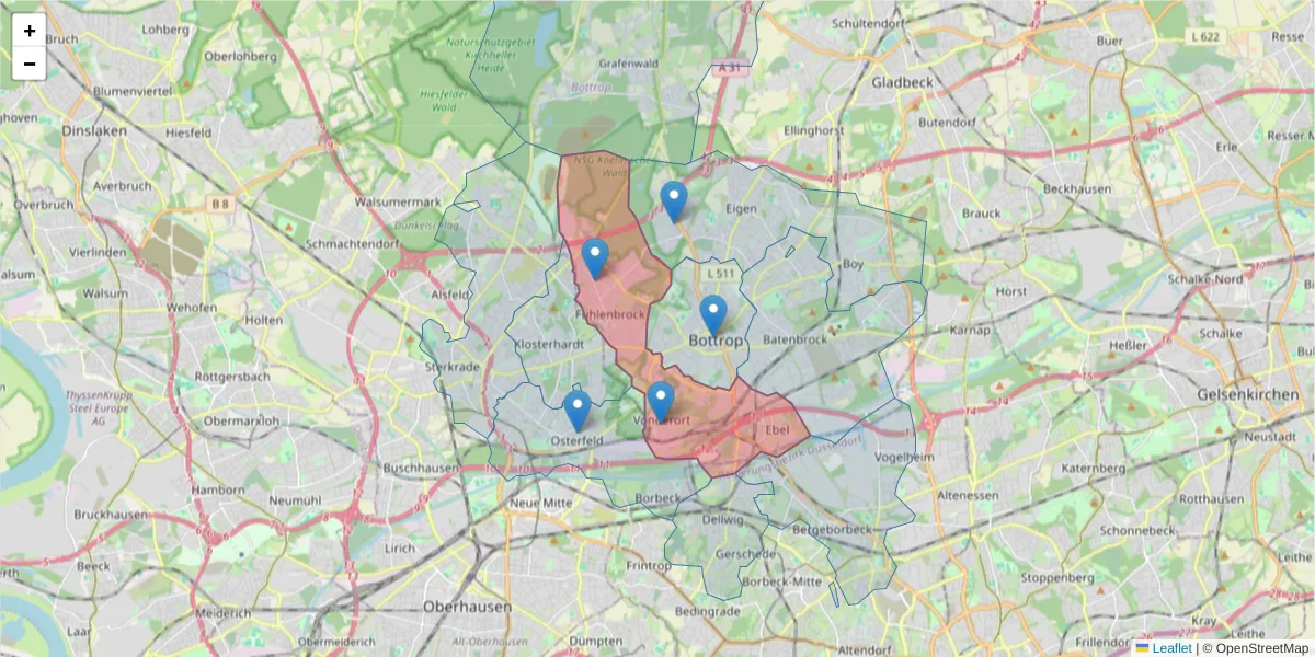 Karte des Postleitzahlen Bereichs  und der umliegenden Postleitzahlen in Deutschland