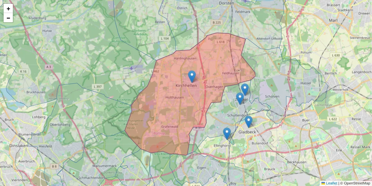 Karte des Postleitzahlen Bereichs  und der umliegenden Postleitzahlen in Deutschland