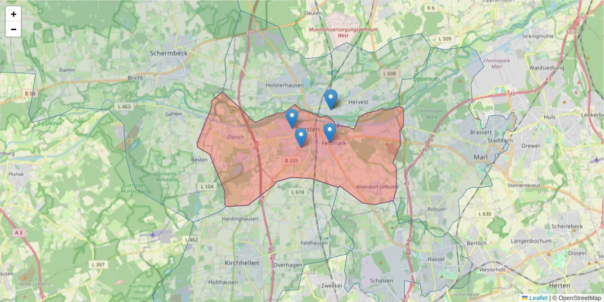 Karte des Postleitzahlen Bereichs  und der umliegenden Postleitzahlen in Deutschland
