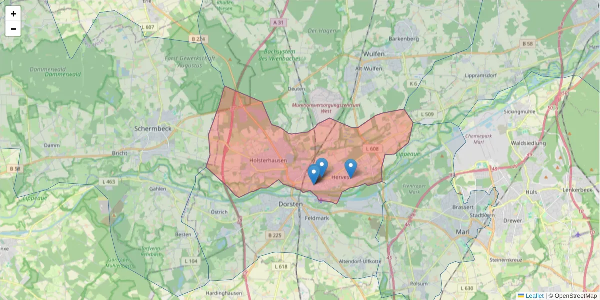 Karte des Postleitzahlen Bereichs  und der umliegenden Postleitzahlen in Deutschland
