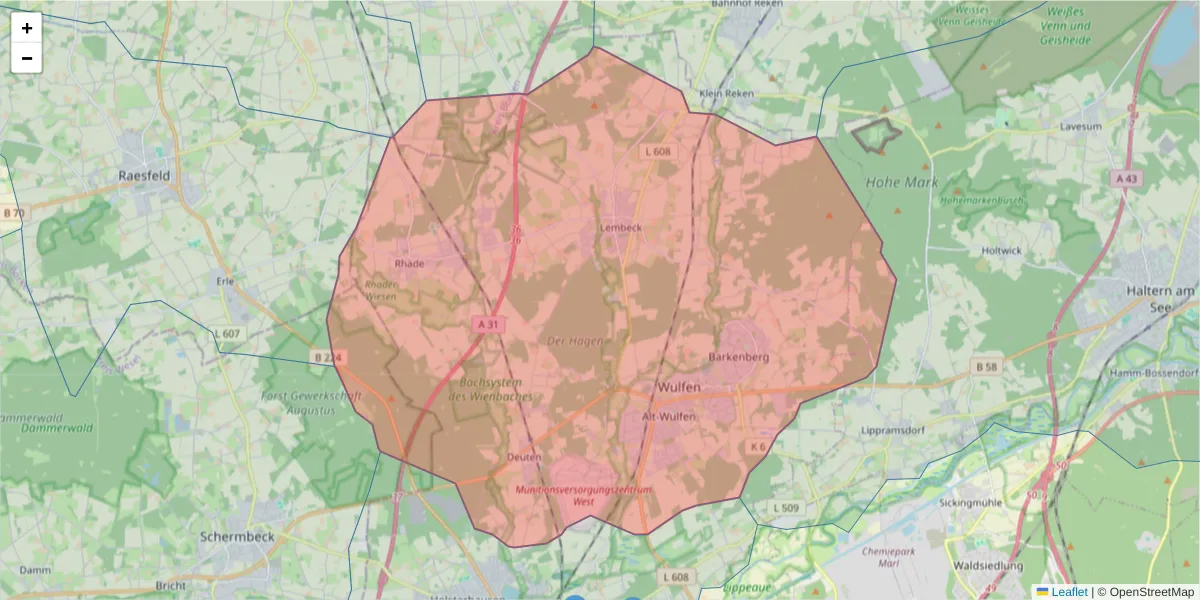 Karte des Postleitzahlen Bereichs  und der umliegenden Postleitzahlen in Deutschland