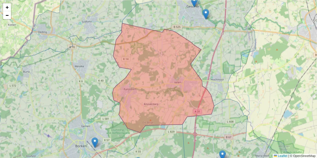 Karte des Postleitzahlen Bereichs  und der umliegenden Postleitzahlen in Deutschland