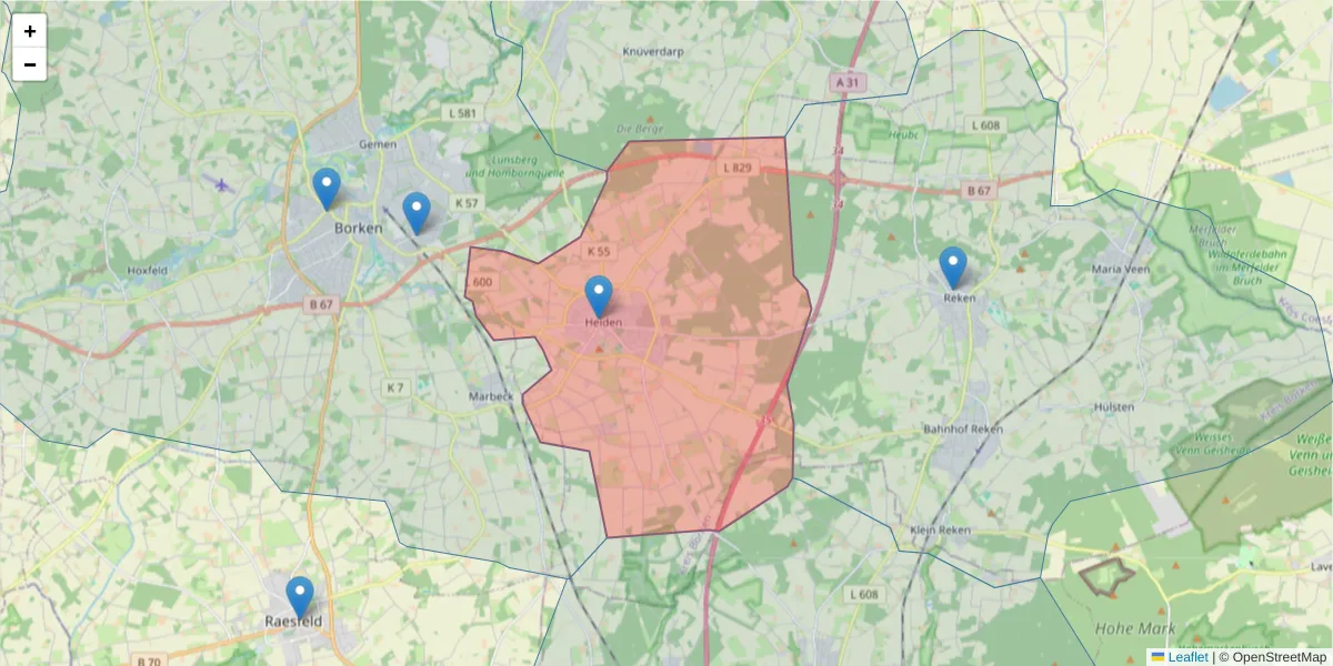 Karte des Postleitzahlen Bereichs  und der umliegenden Postleitzahlen in Deutschland