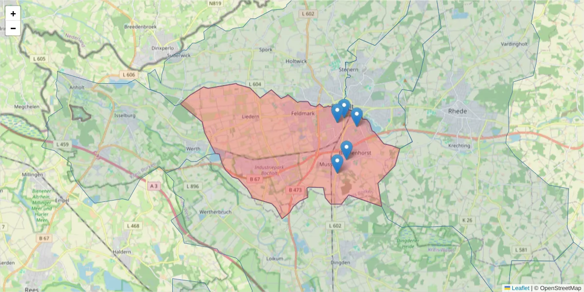 Karte des Postleitzahlen Bereichs  und der umliegenden Postleitzahlen in Deutschland