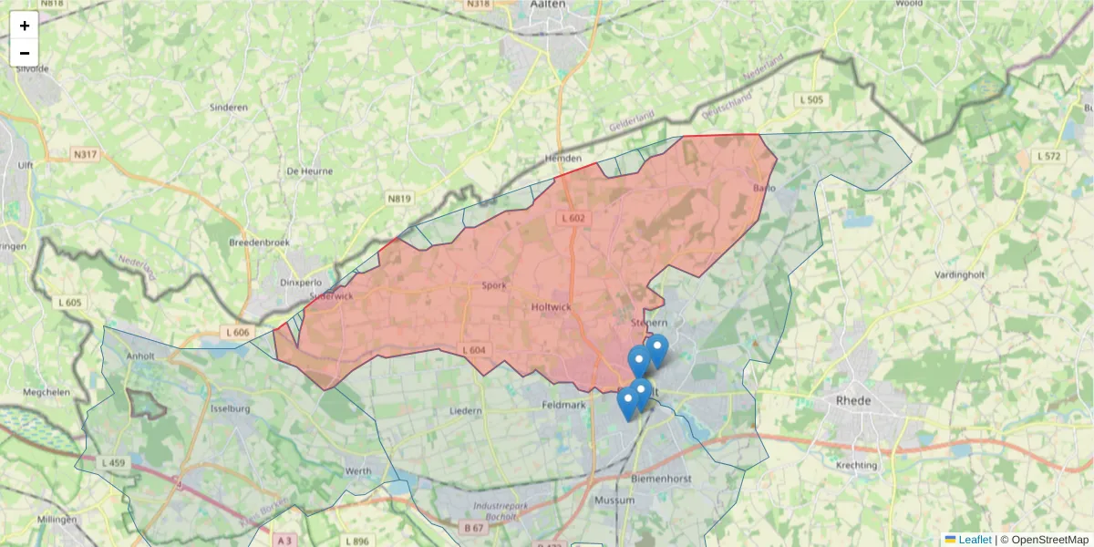 Karte des Postleitzahlen Bereichs  und der umliegenden Postleitzahlen in Deutschland