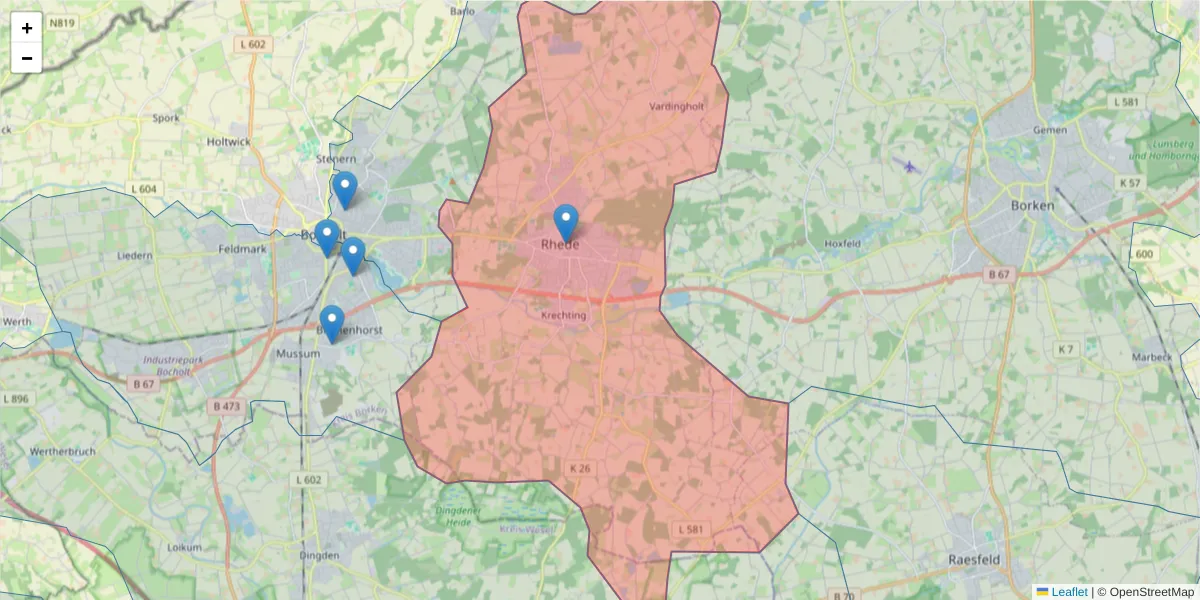 Karte des Postleitzahlen Bereichs  und der umliegenden Postleitzahlen in Deutschland