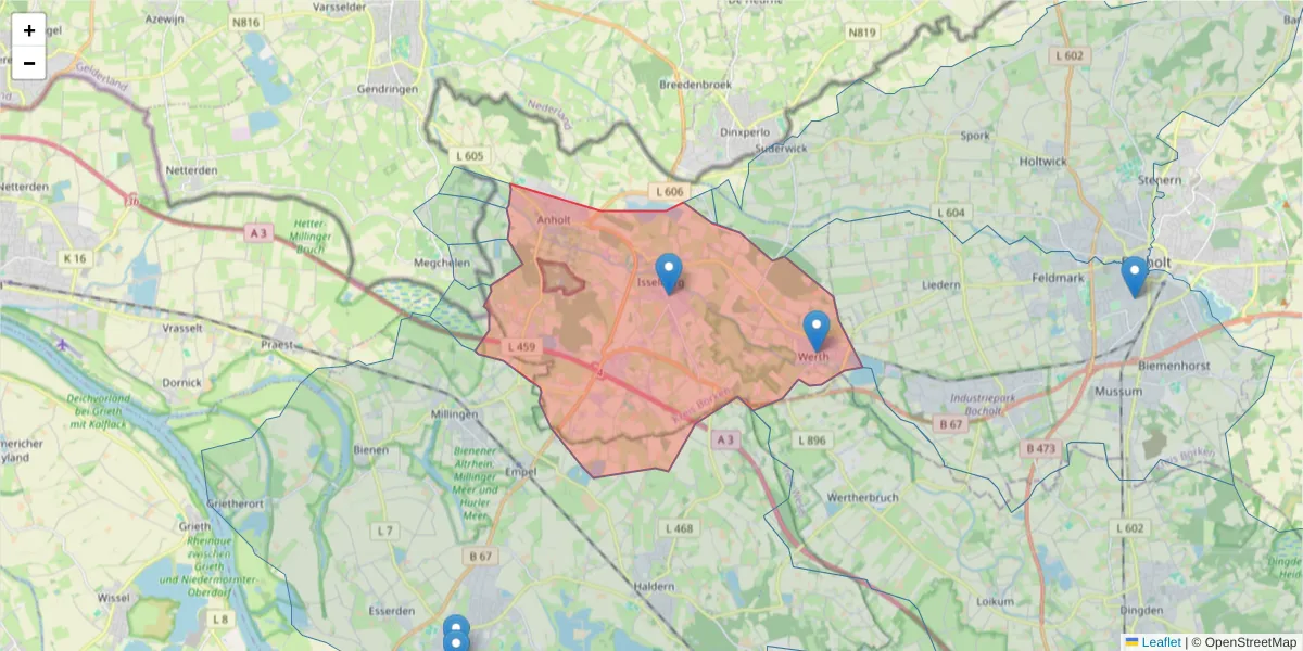 Karte des Postleitzahlen Bereichs  und der umliegenden Postleitzahlen in Deutschland